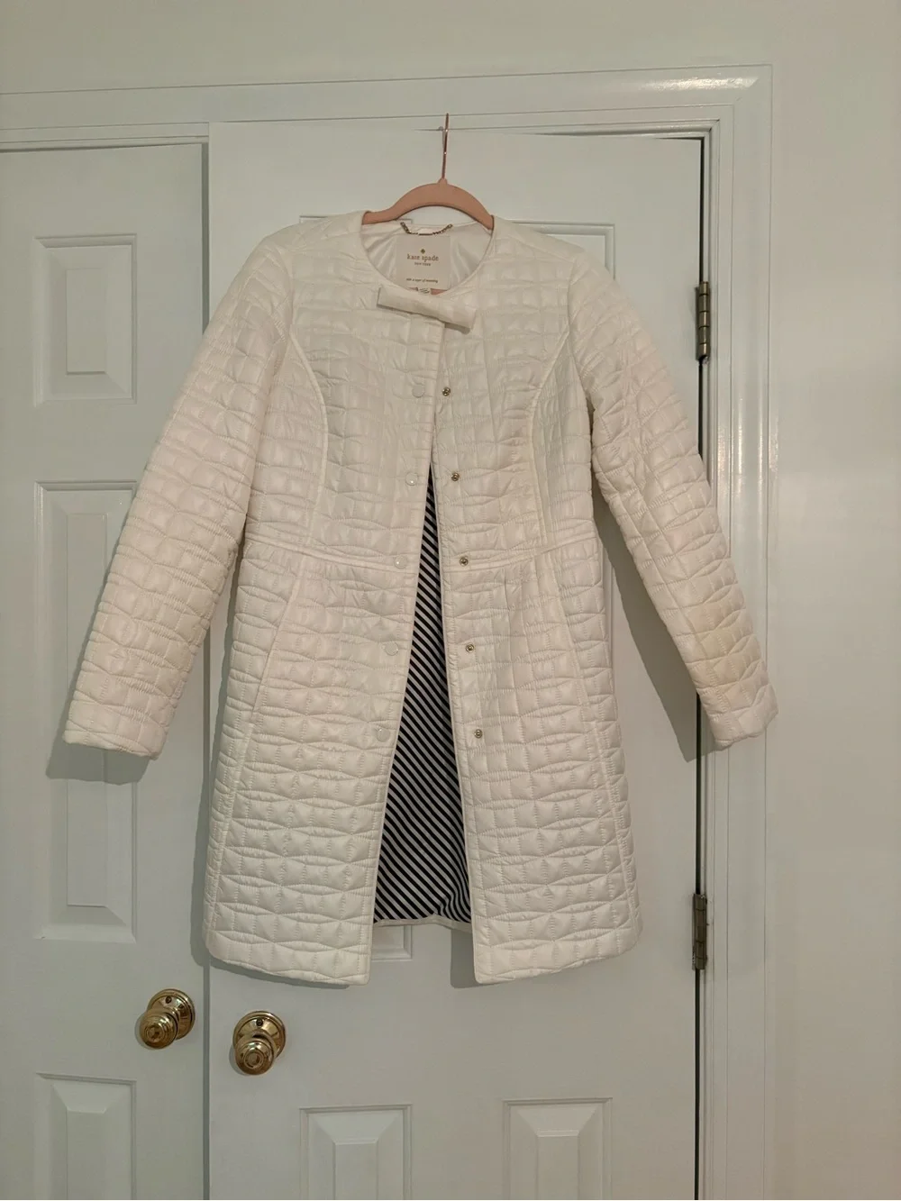 Kate  Spade Cream Quilted Long Coat-Small